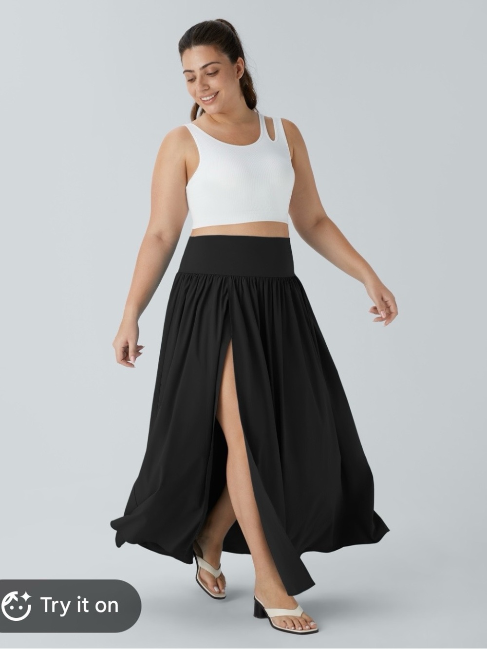 NWT Halara Breezeful high waisted flowy maxi skirt side slit black size L